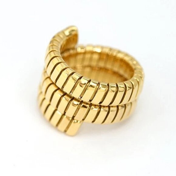BVLGARI Bulgari Tubogas Snake Ring size US6.5 18k Yellow Gold 750 Auth w/Box - Picture 5 of 8